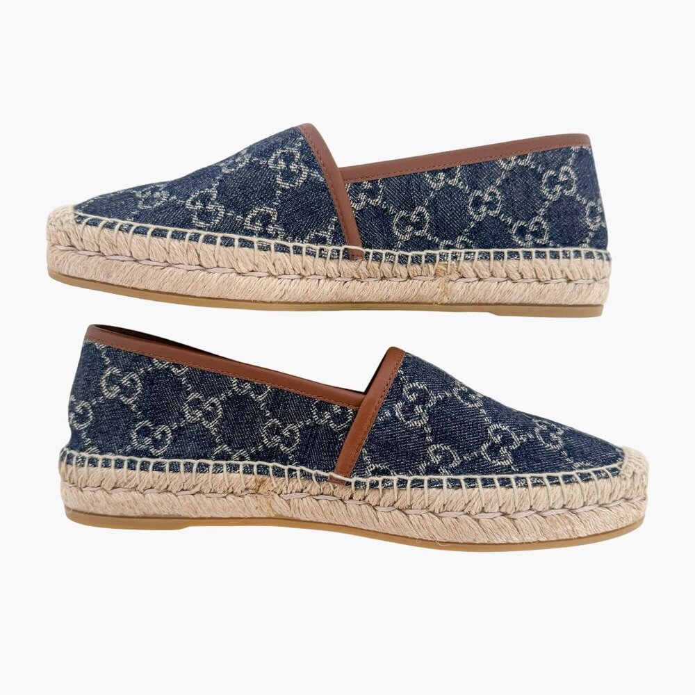 Gucci GG Monogram Espadrille Flats EU 37 US 7 Navy Blue Denim Slip On Rope Shoe - Picture 9 of 11